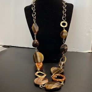 Chico’s - Vintage Antique Gold Necklace with Brown and Orange Colored Beads.